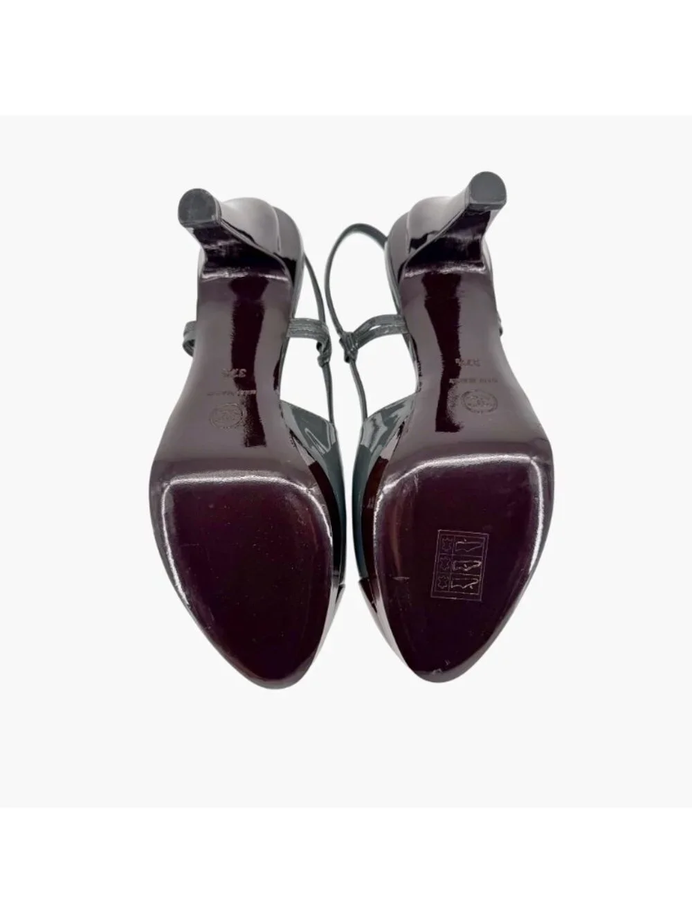 Chanel Gray Burgundy Patent Cap Toe Slingback Platform Pumps Size 37.5 US 6.5–7 - Picture 3 of 15